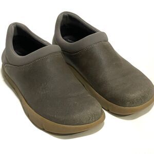 Kalso Earth Mana Womens 6 Gray Leather Negative Heel Comfort Clogs Shoes Slip On